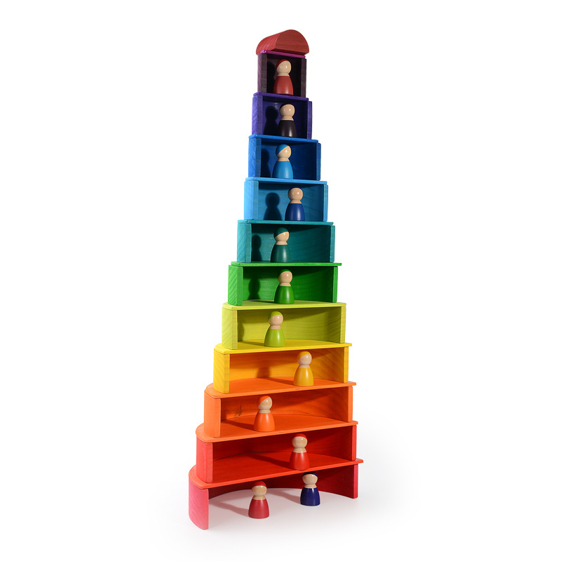 Wooden Toy Rainbow Blocks Montessori